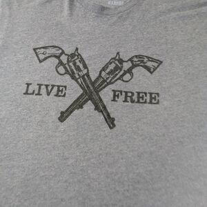 Live Free RWB Patriotic Apparel Gray Tee With Crossed Pistol Barrels  Size XL